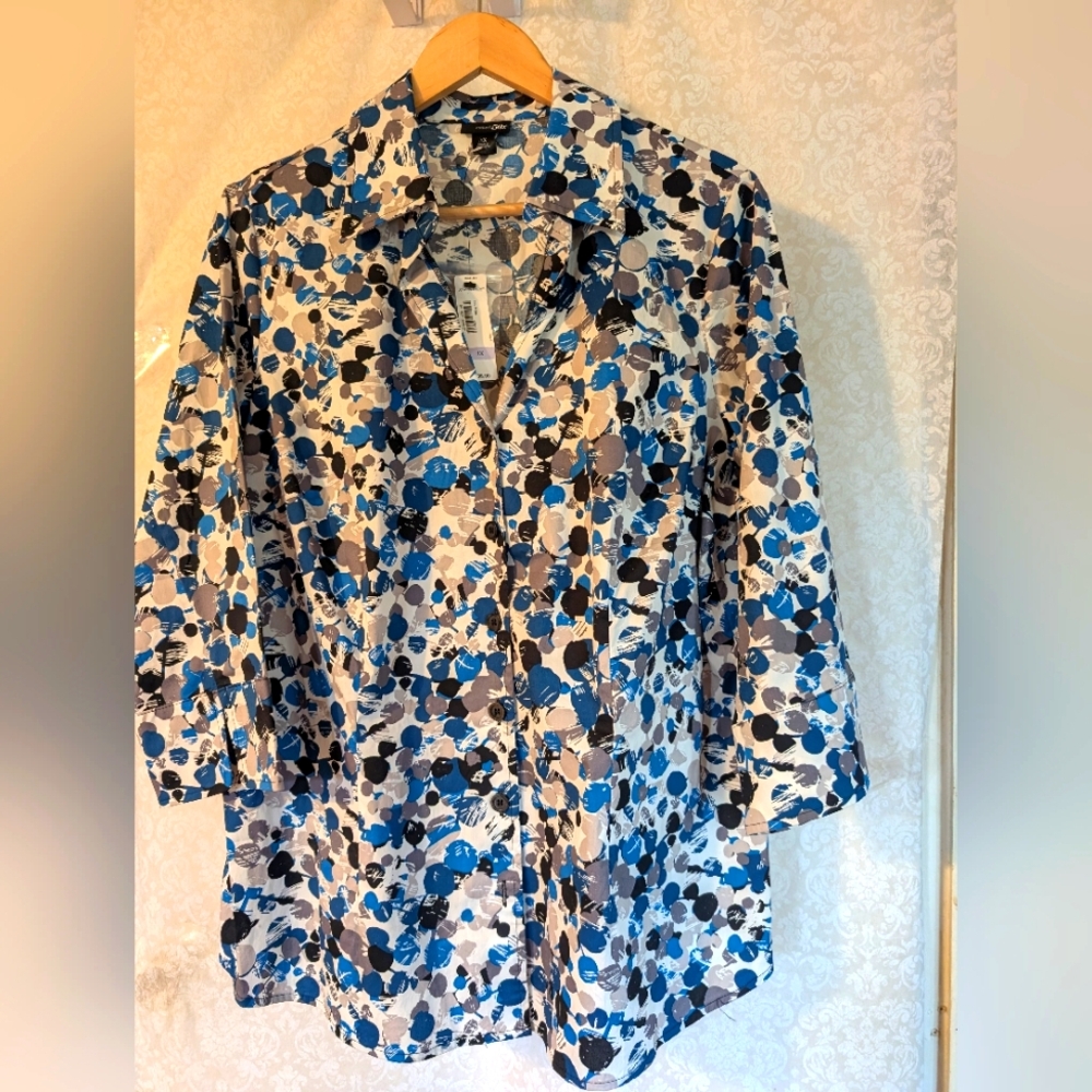 Floral NWT 1X Blouse Blue & Gray East5th